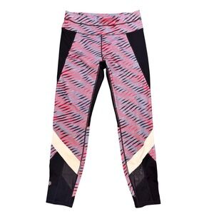 Athleta Womens Pink Purple Abstract Print Mesh Panel Active Leggings Size M